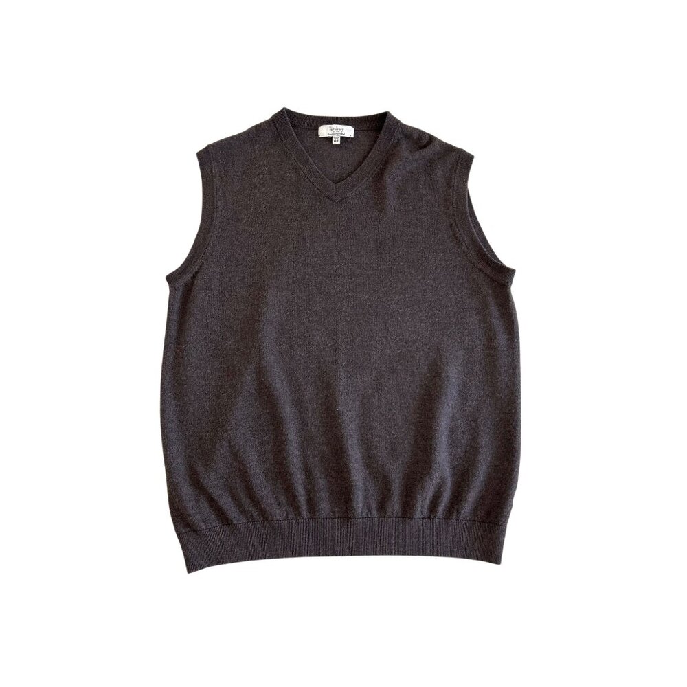 TURNBURY~  Mens Extra Fine Merino Wool V-Neck Sleeveless Sweater Vest Brown, XLT